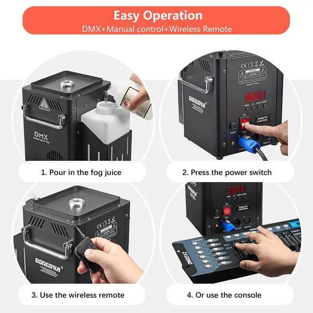 Alt view image 5 of 7 - Vertical 1500W DMX Fog Machine with Wireless Remote Timer | 1.2L Tank, 2-3 Min Warm-Up, 30ft Fog Reach, 160ft Remote, Perfect for Stage DJ Halloween Party Effects