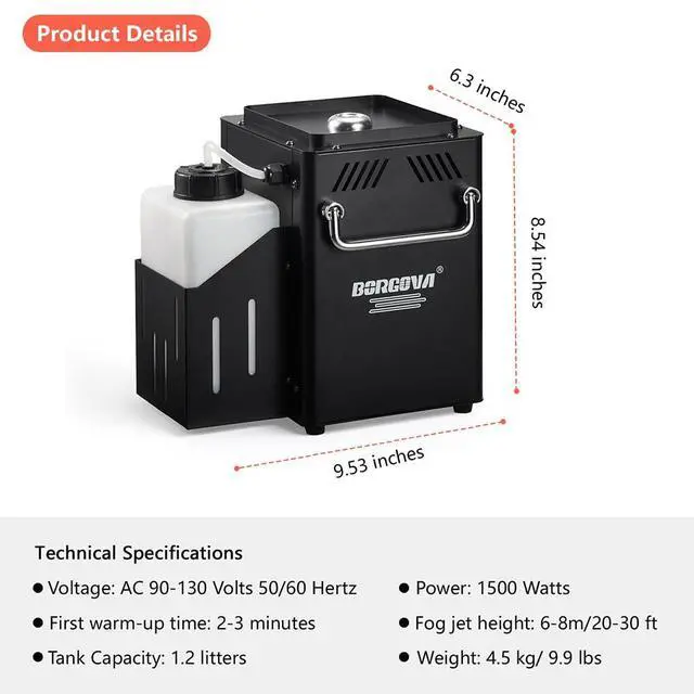 Alt view image 6 of 7 - Vertical 1500W DMX Fog Machine with Wireless Remote Timer | 1.2L Tank, 2-3 Min Warm-Up, 30ft Fog Reach, 160ft Remote, Perfect for Stage DJ Halloween Party Effects