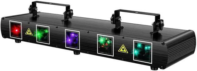 Main image of DJ Laser Light, 5 Beam Effect Sound Activated DJ Party Lights RGBYC LED Laser Light Show with DMX Control for Disco Dancing Birthday Bar Stage Lighting