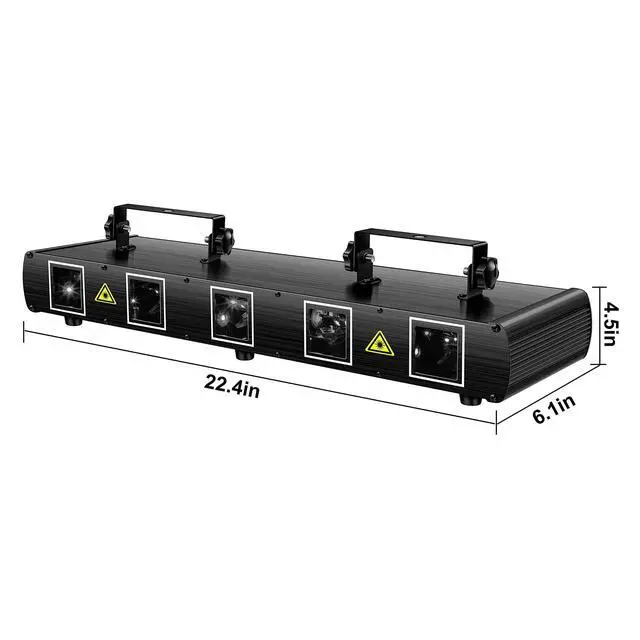 Alt view image 3 of 7 - DJ Laser Light, 5 Beam Effect Sound Activated DJ Party Lights RGBYC LED Laser Light Show with DMX Control for Disco Dancing Birthday Bar Stage Lighting