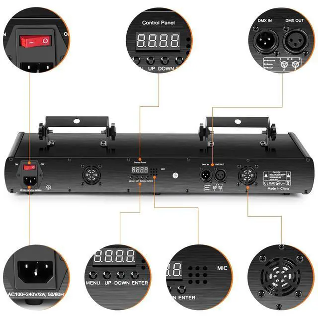 Alt view image 4 of 7 - DJ Laser Light, 5 Beam Effect Sound Activated DJ Party Lights RGBYC LED Laser Light Show with DMX Control for Disco Dancing Birthday Bar Stage Lighting