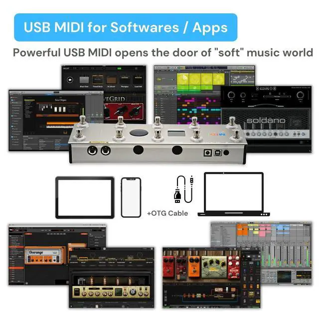 Alt view image 3 of 7 - Paint Audio MIDI Captain Foot Controller Multi-Effects Keyboards Synthesizer USB-MIDI musical software Bias with Time Engine Function Support all PC/CC/Note commander 10 Foot Switches (Gold)