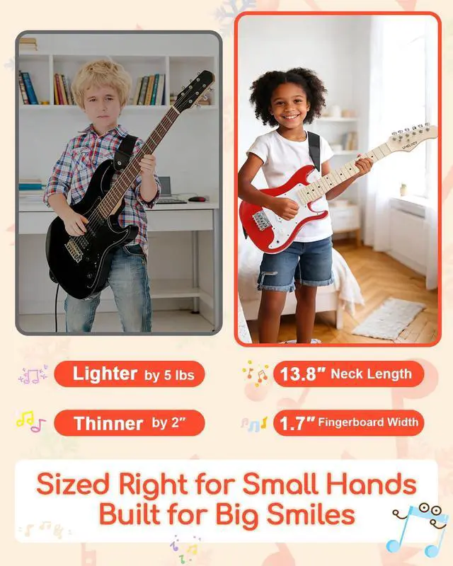 Alt view image 2 of 7 - UST-70 Kids Electric Guitar Beginner Kit with Amp, Ideal First Guitar for Starter, Lightweight 30 Inch Guitar for Boys and Girls, Fun Music Gift for Learning, Practice and Play at Home, Red