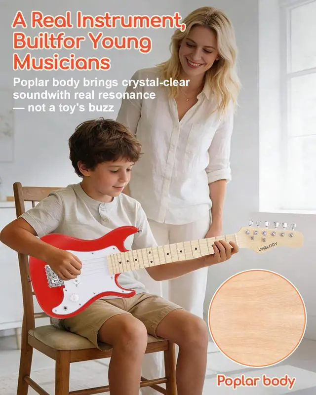 Alt view image 3 of 7 - UST-70 Kids Electric Guitar Beginner Kit with Amp, Ideal First Guitar for Starter, Lightweight 30 Inch Guitar for Boys and Girls, Fun Music Gift for Learning, Practice and Play at Home, Red