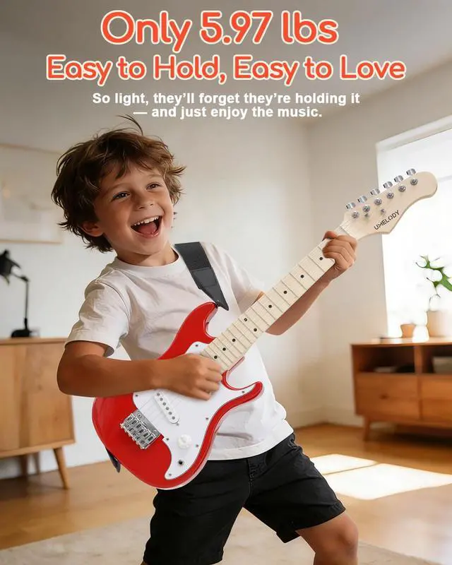 Alt view image 6 of 7 - UST-70 Kids Electric Guitar Beginner Kit with Amp, Ideal First Guitar for Starter, Lightweight 30 Inch Guitar for Boys and Girls, Fun Music Gift for Learning, Practice and Play at Home, Red