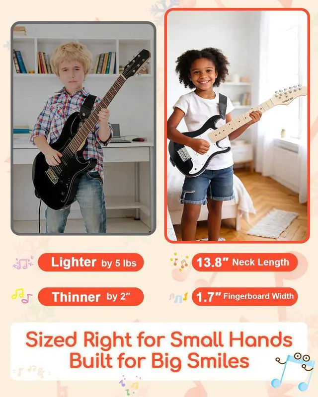 Alt view image 2 of 7 - UST-70 Kids Electric Guitar Beginner Kit with Amp, Ideal First Guitar for Starter, Lightweight 30 Inch Guitar for Boys and Girls, Fun Music Gift for Learning, Practice and Play at Home, Black