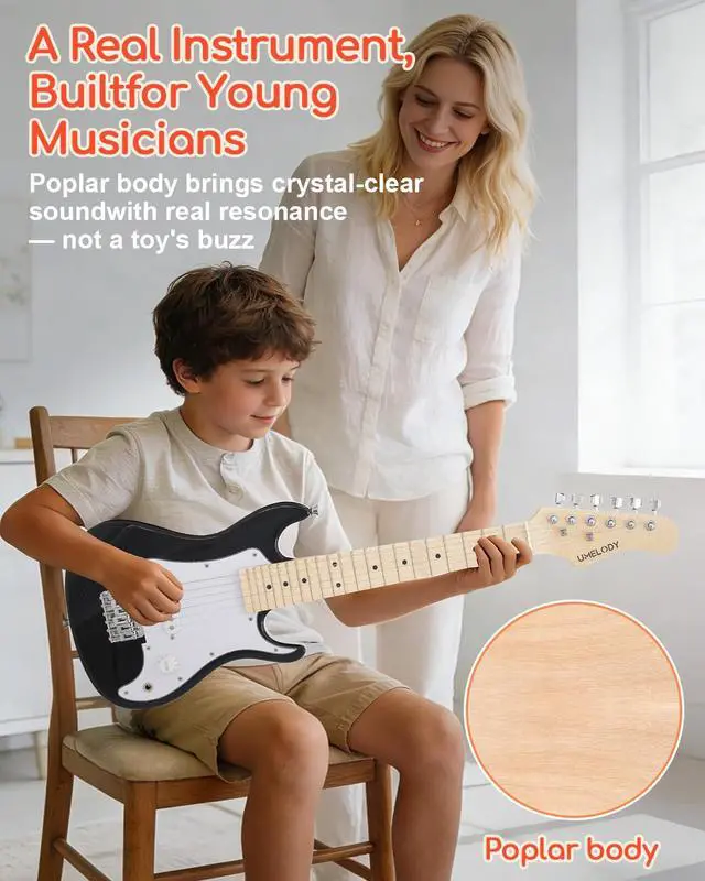 Alt view image 3 of 7 - UST-70 Kids Electric Guitar Beginner Kit with Amp, Ideal First Guitar for Starter, Lightweight 30 Inch Guitar for Boys and Girls, Fun Music Gift for Learning, Practice and Play at Home, Black