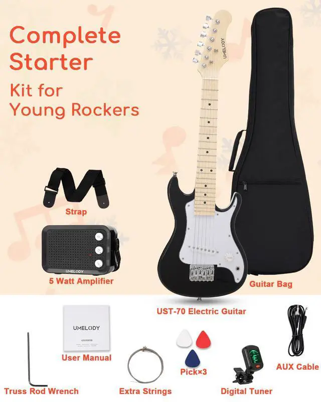 Alt view image 5 of 7 - UST-70 Kids Electric Guitar Beginner Kit with Amp, Ideal First Guitar for Starter, Lightweight 30 Inch Guitar for Boys and Girls, Fun Music Gift for Learning, Practice and Play at Home, Black