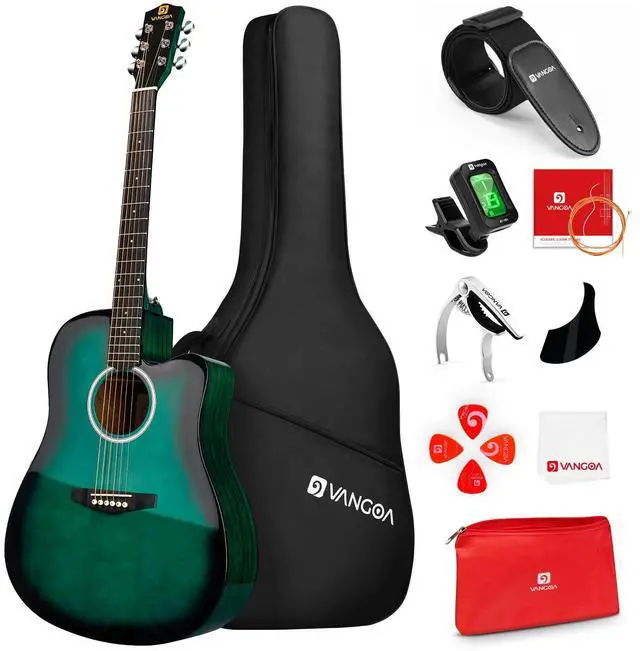 Main image of 41" Acoustic Guitar Beginner Kit Sitka Spruce Top for Adults, Glossy Green | Dreadnought Cutaway, Sapele Back & Sides, Low-action Neck, 18:1 Sealed Tuners, Padded Gig Bag, Complete Starter Bundle