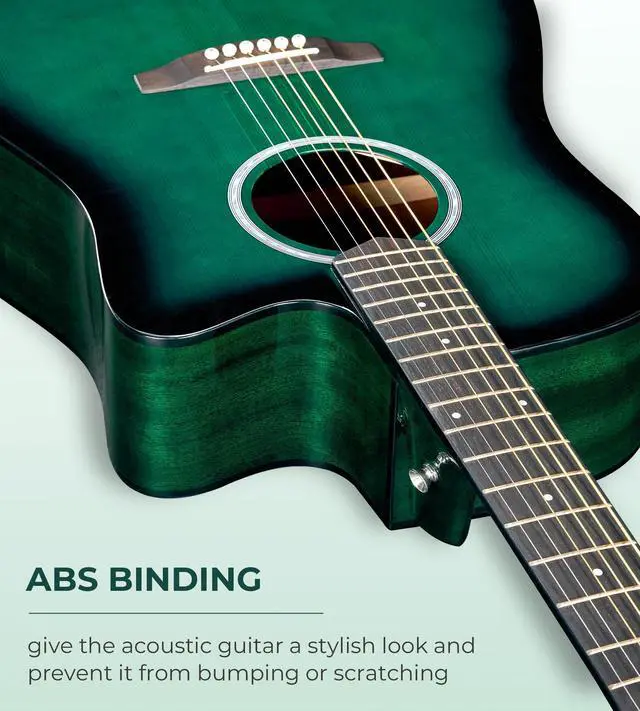 Alt view image 4 of 7 - 41" Acoustic Guitar Beginner Kit Sitka Spruce Top for Adults, Glossy Green | Dreadnought Cutaway, Sapele Back & Sides, Low-action Neck, 18:1 Sealed Tuners, Padded Gig Bag, Complete Starter Bundle