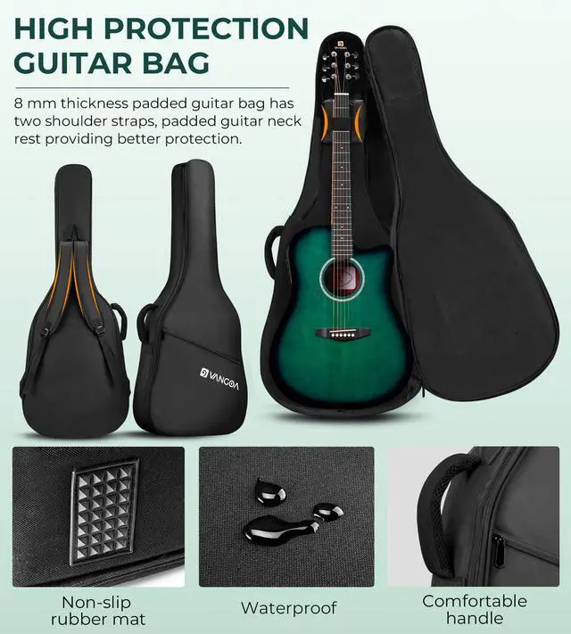 Alt view image 5 of 7 - 41" Acoustic Guitar Beginner Kit Sitka Spruce Top for Adults, Glossy Green | Dreadnought Cutaway, Sapele Back & Sides, Low-action Neck, 18:1 Sealed Tuners, Padded Gig Bag, Complete Starter Bundle