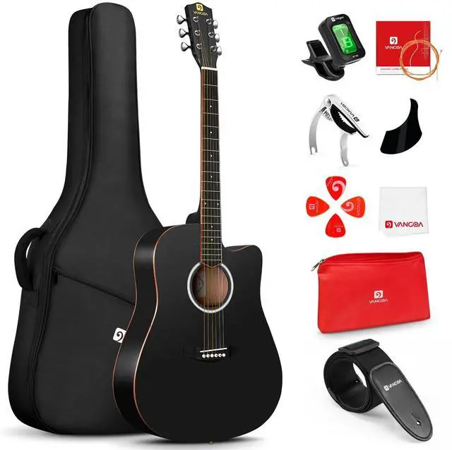 Main image of 41" Acoustic Guitar Bundle for Adults Beginners Teens Dreadnought Full Size Cutaway Guitarra Acústica Kit with Wooden Bindings, Gig Bag, Tuner, Steel Strings, Capo, Strap, Black