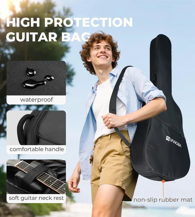 Alt view image 6 of 7 - 41" Acoustic Guitar Bundle for Adults Beginners Teens Dreadnought Full Size Cutaway Guitarra Acústica Kit with Wooden Bindings, Gig Bag, Tuner, Steel Strings, Capo, Strap, Black