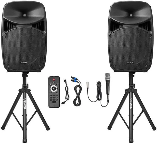 Main image of Portable PA System, 2000W (PMPO) Powered, Sound System Set with 3 Channel Mixer, Dual Speakers, Wireless Bluetooth, Microphone, Compact Stands, USB & SD Inputs, Remote Control, for DJs Events