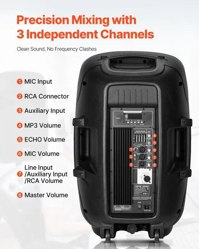 Alt view image 3 of 7 - Portable PA System, 2000W (PMPO) Powered, Sound System Set with 3 Channel Mixer, Dual Speakers, Wireless Bluetooth, Microphone, Compact Stands, USB & SD Inputs, Remote Control, for DJs Events