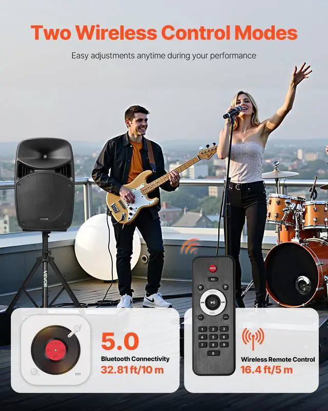 Alt view image 4 of 7 - Portable PA System, 2000W (PMPO) Powered, Sound System Set with 3 Channel Mixer, Dual Speakers, Wireless Bluetooth, Microphone, Compact Stands, USB & SD Inputs, Remote Control, for DJs Events