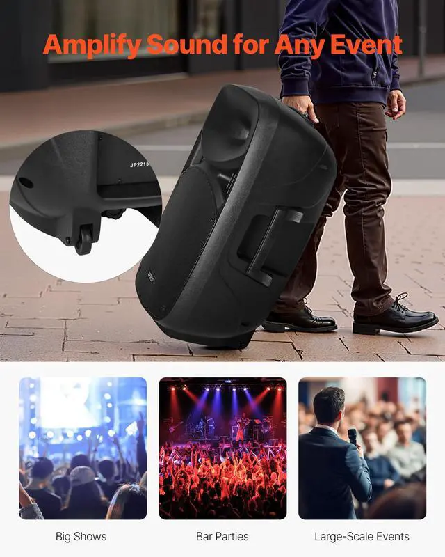 Alt view image 6 of 7 - Portable PA System, 2000W (PMPO) Powered, Sound System Set with 3 Channel Mixer, Dual Speakers, Wireless Bluetooth, Microphone, Compact Stands, USB & SD Inputs, Remote Control, for DJs Events