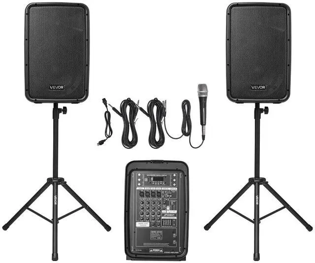 Main image of Portable PA System with Microphone, 300W Powered, Sound System with 8 Channel Mixer, Dual 8'' Speakers, Wireless Bluetooth, Compact Stands, USB SD XLR RCA Inputs, for DJs Events Indoor &Outdoor