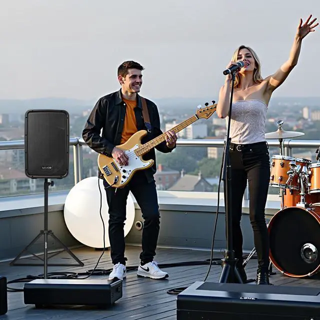 Alt view image 7 of 7 - Portable PA System with Microphone, 300W Powered, Sound System with 8 Channel Mixer, Dual 8'' Speakers, Wireless Bluetooth, Compact Stands, USB SD XLR RCA Inputs, for DJs Events Indoor &Outdoor