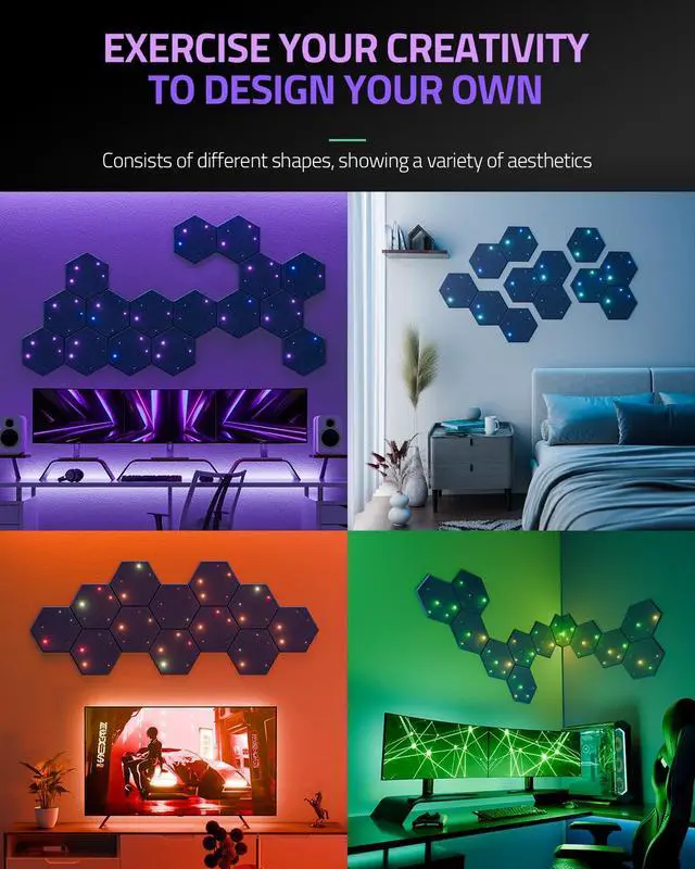 Alt view image 7 of 7 - 12 Pack Self-adhesive Sound Proof Foam Panels for Walls 12" X 10" X 0.4" - Hexagon Acoustic Panels with Fiber Optic Starlight, Stylish Soundproof Wall Panels Absorb Noise and Wall Decor Blue
