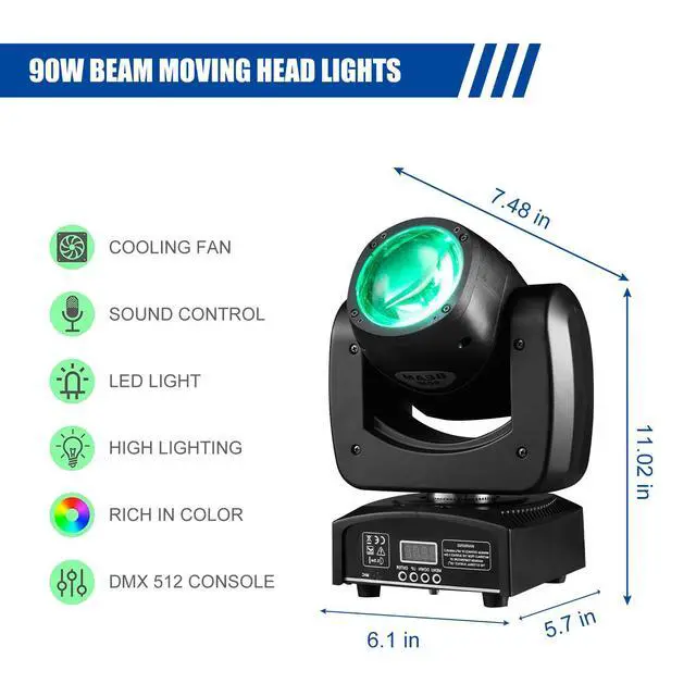 Alt view image 2 of 7 - 90W LED Moving Head DJ Lights Mini Beam Stage Lights Super Bright Spot RGBW 4IN1 DMX 512 13CH Sound-Activated for Wedding DJ Party Stage Lighting (90W, 1)