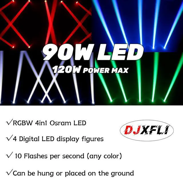 Alt view image 5 of 7 - 90W LED Moving Head DJ Lights Mini Beam Stage Lights Super Bright Spot RGBW 4IN1 DMX 512 13CH Sound-Activated for Wedding DJ Party Stage Lighting (90W, 1)