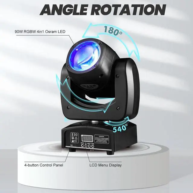 Alt view image 4 of 7 - 90W LED Moving Head DJ Lights Mini Beam Stage Lights Super Bright Spot RGBW 4IN1 DMX 512 13CH Sound-Activated for Wedding DJ Party Stage Lighting (90W, 1)