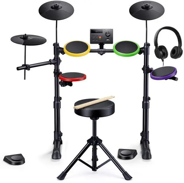 Main image of DED-70SE Electric Drum Set for Kids, Electronic Drums with 4 Quiet Silicone Pads, 9" Cymbals, 150 Sounds, 15 Kits, USB MIDI, Type-C Charging Port, Throne, Headphones, Sticks, Melodics Lessons