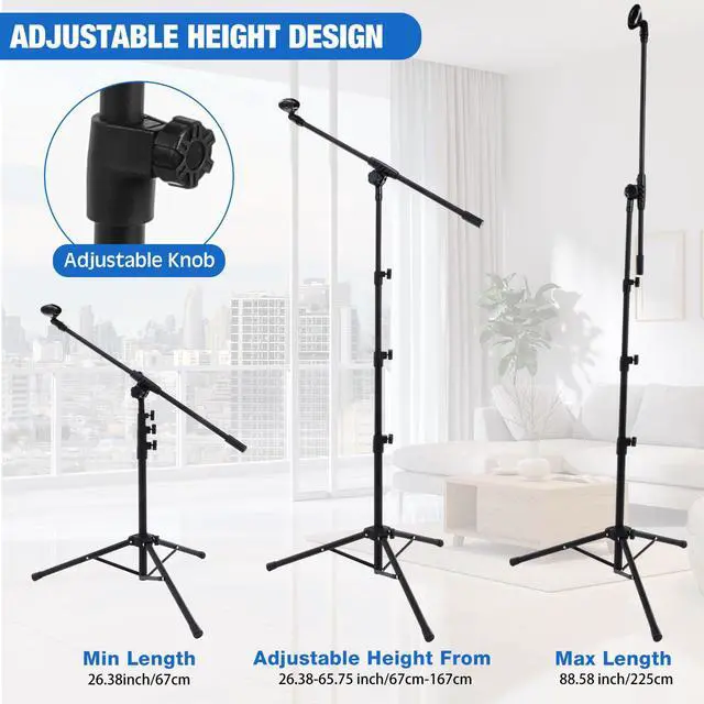 Alt view image 2 of 7 - 8 Pcs Tripod Microphone Stand Boom Arm Floor Mic Stand with Carrying Bag and Mic Clips for Singing Stage Wedding Karaoke Church (Classic Style)
