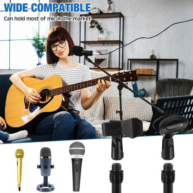 Alt view image 4 of 7 - 8 Pcs Tripod Microphone Stand Boom Arm Floor Mic Stand with Carrying Bag and Mic Clips for Singing Stage Wedding Karaoke Church (Classic Style)