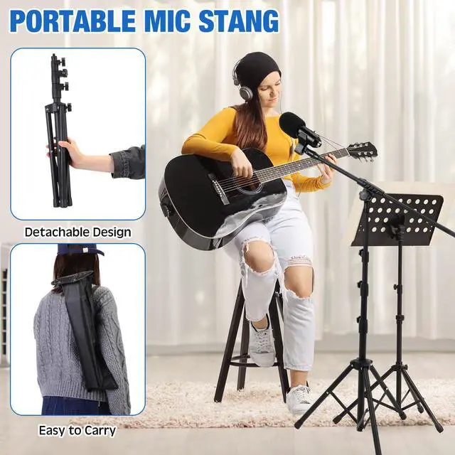 Alt view image 5 of 7 - 8 Pcs Tripod Microphone Stand Boom Arm Floor Mic Stand with Carrying Bag and Mic Clips for Singing Stage Wedding Karaoke Church (Classic Style)