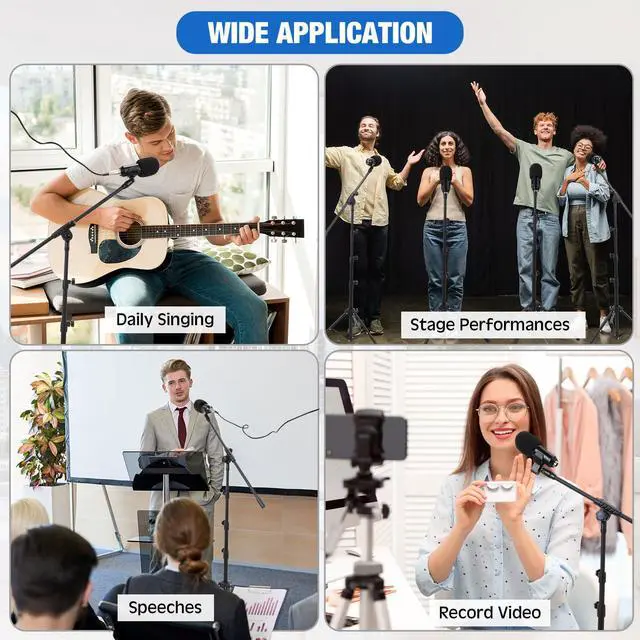 Alt view image 7 of 7 - 8 Pcs Tripod Microphone Stand Boom Arm Floor Mic Stand with Carrying Bag and Mic Clips for Singing Stage Wedding Karaoke Church (Classic Style)