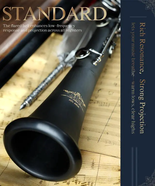 Alt view image 4 of 7 - B Flat Concert Clarinet: Precision Tone Hole Design for Stable Intonation, Durable Black Nickel Keys, Including Leather Hard Case, Barrel, Stand, Full Cleaning Kit (Aria-EN)