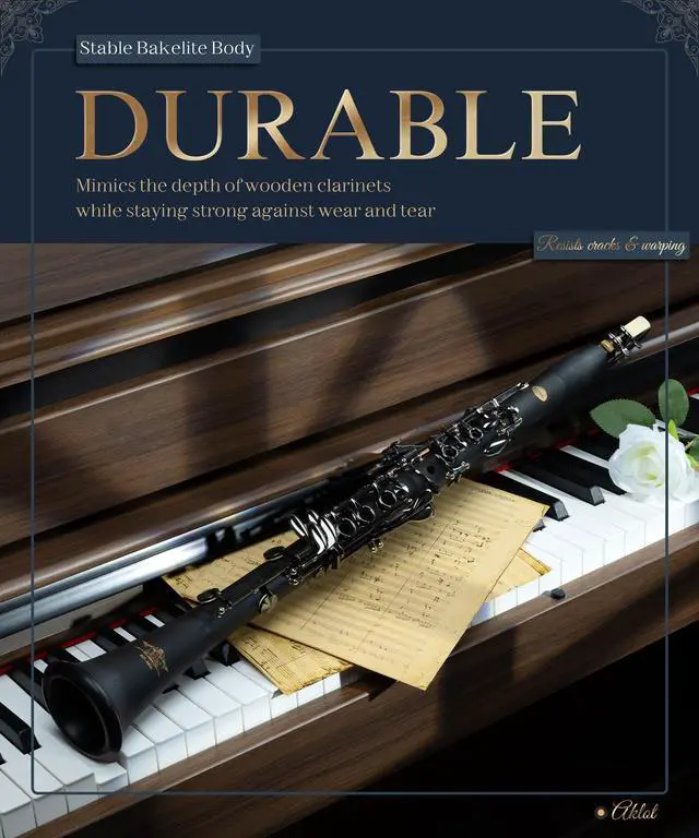 Alt view image 2 of 7 - B Flat Concert Clarinet: Precision Tone Hole Design for Stable Intonation, Durable Black Nickel Keys, Including Leather Hard Case, Barrel, Stand, Full Cleaning Kit (Aria-EN)