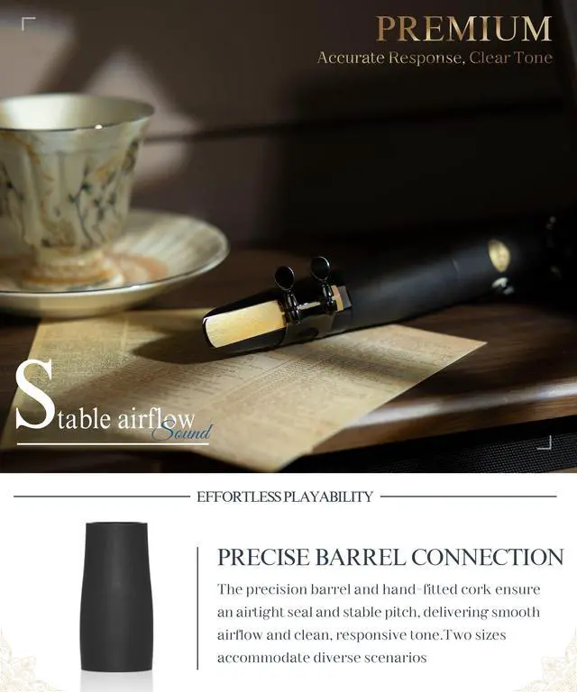 Alt view image 3 of 7 - B Flat Concert Clarinet: Precision Tone Hole Design for Stable Intonation, Durable Black Nickel Keys, Including Leather Hard Case, Barrel, Stand, Full Cleaning Kit (Aria-EN)
