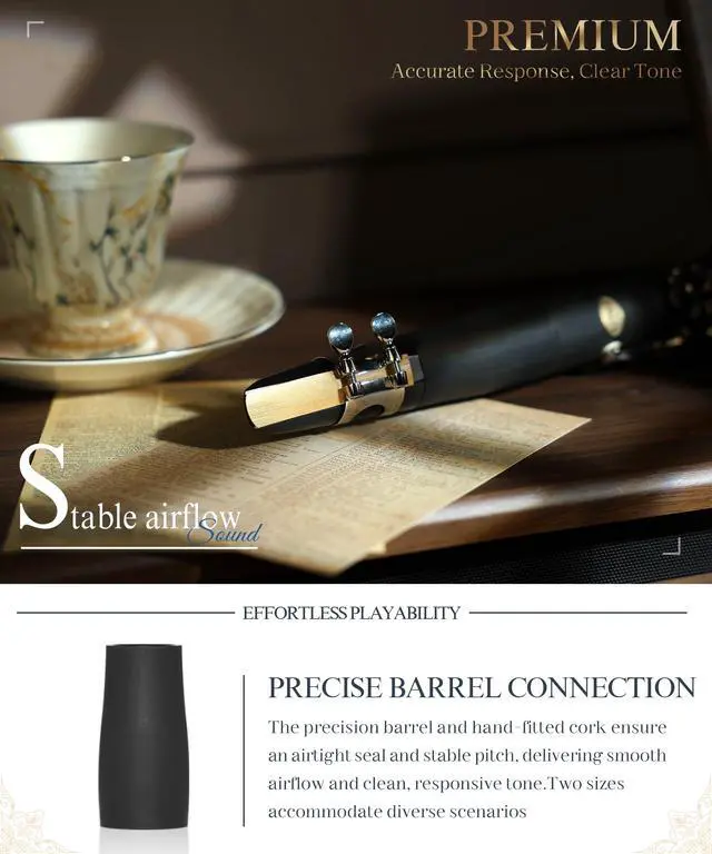 Alt view image 3 of 7 - B Flat Concert Clarinet: Precision Tone Hole Design for Stable Intonation, Durable Nickel-plated Keys, Including Leather Hard Case, Barrel, Stand, Full Cleaning Kit (Aria-PS)