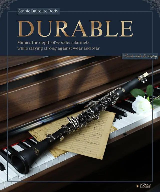 Alt view image 2 of 7 - B Flat Concert Clarinet: Precision Tone Hole Design for Stable Intonation, Durable Nickel-plated Keys, Including Leather Hard Case, Barrel, Stand, Full Cleaning Kit (Aria-PS)