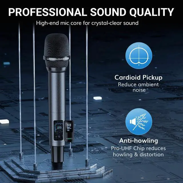Alt view image 4 of 7 - Bluetooth Wireless Microphones, Rechargeable UHF Cordless Microphone System for Home Party, Metal Dual Handheld 260ft for Home Karaoke, Church, Party,TW-790, Black