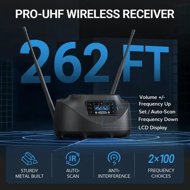 Alt view image 2 of 7 - Bluetooth Wireless Microphones, Rechargeable UHF Cordless Microphone System for Home Party, Metal Dual Handheld 260ft for Home Karaoke, Church, Party,TW-790, Black