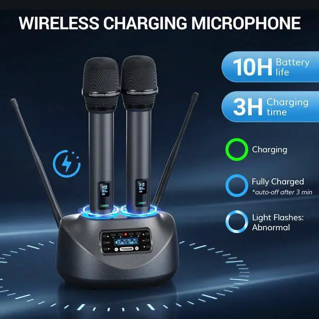Alt view image 5 of 7 - Bluetooth Wireless Microphones, Rechargeable UHF Cordless Microphone System for Home Party, Metal Dual Handheld 260ft for Home Karaoke, Church, Party,TW-790, Black