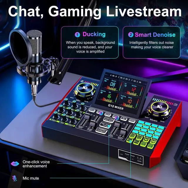 Alt view image 3 of 7 - Podcast Equipment Bundle with 3.5mm P15 Condenser Microphone for Pc/Phone Live Streaming Singing Gaming, Podcast Microphone Bundle with Live Sound Board Audio Mixer,Voice Changer, Denoise,DJ Sets
