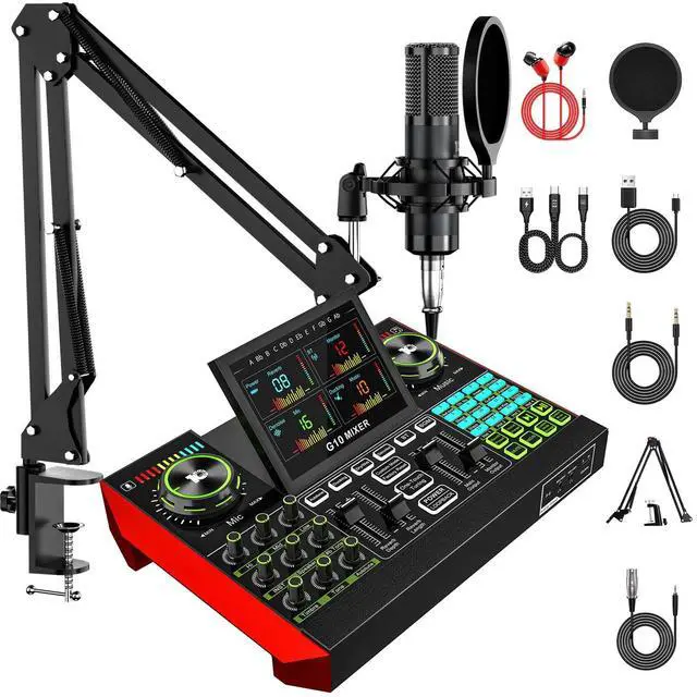 Main image of Podcast Equipment Bundle with 3.5mm P15 Condenser Microphone for Pc/Phone Live Streaming Singing Gaming, Podcast Microphone Bundle with Live Sound Board Audio Mixer,Voice Changer, Denoise,DJ Sets