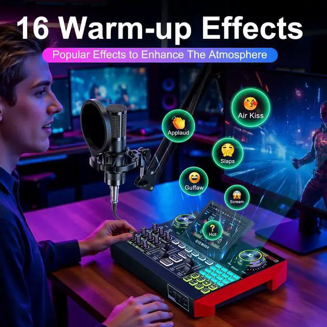 Alt view image 6 of 7 - Podcast Equipment Bundle with 3.5mm P15 Condenser Microphone for Pc/Phone Live Streaming Singing Gaming, Podcast Microphone Bundle with Live Sound Board Audio Mixer,Voice Changer, Denoise,DJ Sets