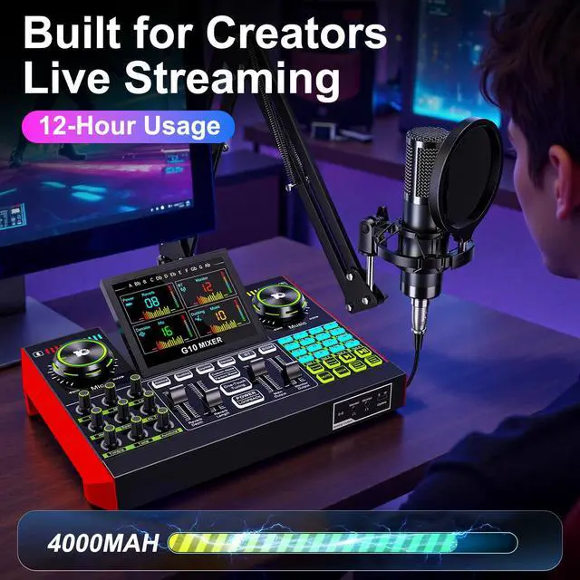 Alt view image 7 of 7 - Podcast Equipment Bundle with 3.5mm P15 Condenser Microphone for Pc/Phone Live Streaming Singing Gaming, Podcast Microphone Bundle with Live Sound Board Audio Mixer,Voice Changer, Denoise,DJ Sets