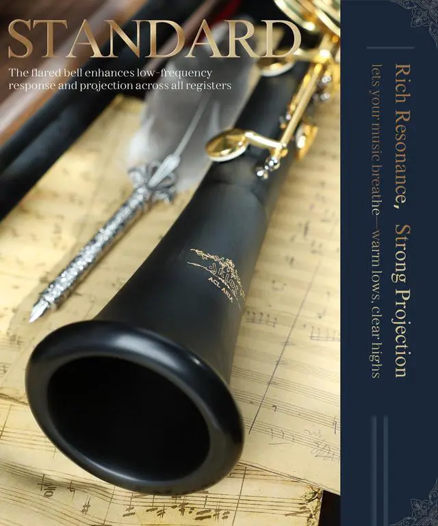 Alt view image 4 of 7 - B Flat Concert Clarinet: Precision Tone Hole Design for Stable Intonation, Durable Gold-Plated Keys, Including Leather Hard Case, Barrel, Stand, Full Cleaning Kit (Aria-AG)