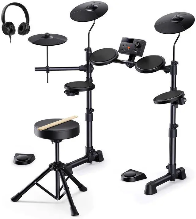 Main image of DED-70SE Electronic Drum Set for Kids, Electric Drum Kit with 150 Sounds, 4 Quiet Silicone Pads, 9" Cymbals, USB MIDI, Type-C Charging Port, Throne, Headphones, Sticks, Melodics Lessons, Black