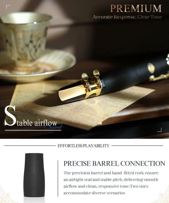 Alt view image 3 of 7 - B Flat Concert Clarinet: Precision Tone Hole Design for Stable Intonation, Durable Gold-Plated Keys, Including Leather Hard Case, Barrel, Stand, Full Cleaning Kit (Aria-AG)