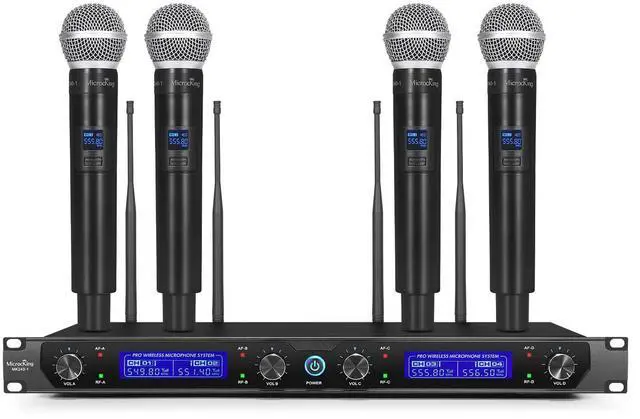 Main image of 4-Channel UHF Wireless Microphone System, 4 Mics, 400ft Range | Ideal for church, conference, wedding, karaoke & speech. 4 professional dynamic handheld mics, 400ft range