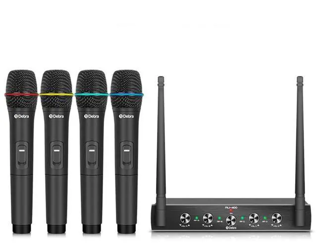 Main image of Debra Audio Pro UHF 4 Channel Wireless Microphone System with Cordless Handheld Lavalier Headset Mics, Metal Receiver, Ideal for Karaoke Church Party(with 4 Handheld (B))