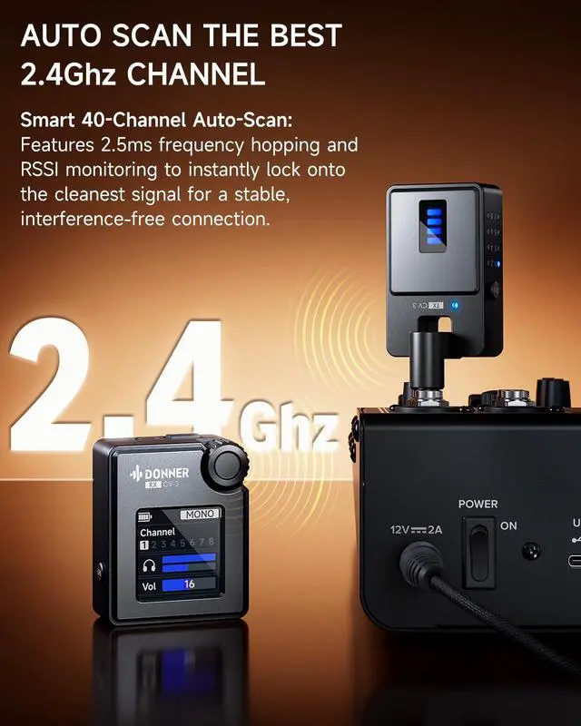 Alt view image 3 of 7 - Wireless in Ear Monitor System, Stereo IEM System with Transmitter, Beltpack Color Screen Receiver, 2.4G IEM Wireless for Band Rehearsal, Live Performance, Studio, CV-3